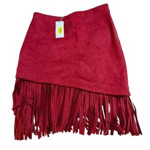 Skies Are Blue Vibrant Red Fringed Mini Skirt Side Zip Size Small NWT